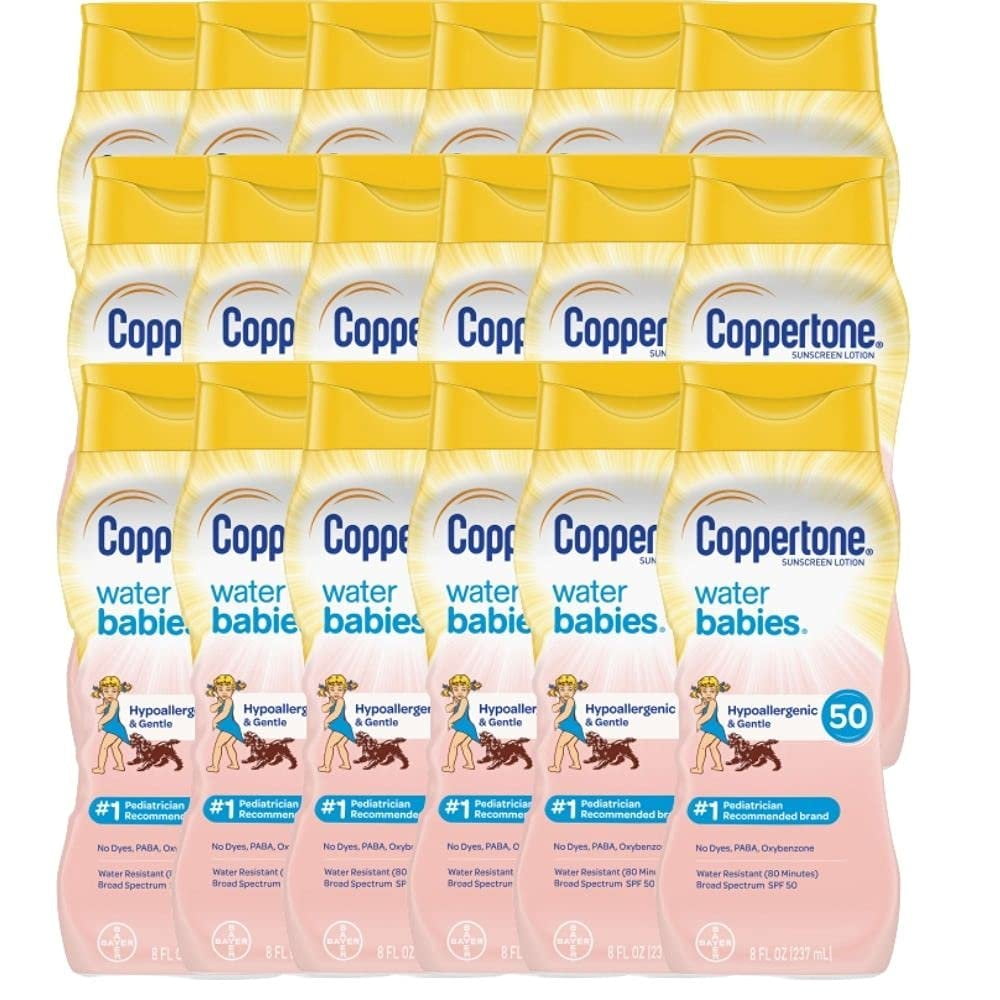 Baby Water, Tear Free, Mineral-Based Sunscreen Lotion, Broad Spectrum Lotion, Pure & Simple Formula, Water Resistant, Sweat Resistant, Dermatologist Tested, Pack of 18, 8 Fluid Ounce Per Pack