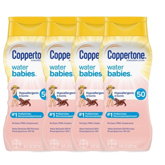 Baby Water, Tear Free, Mineral-Based Sunscreen Lotion, Broad Spectrum Lotion, Pure & Simple Formula, Water Resistant, Sweat Resistant, Dermatologist Tested, Pack of 4, 8 Fluid Ounce Per Pack