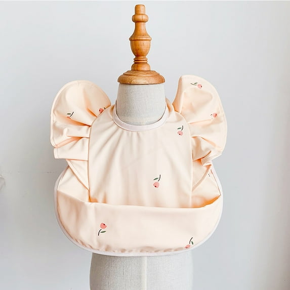 Baby Waterproof Bibs Boys Girls Feed Pocket Burp Infant Meals Bib Soft PU (pink flower)
