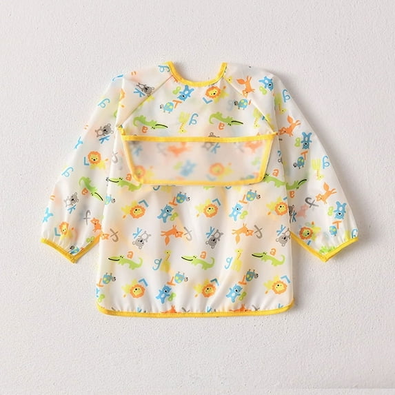 Baby Waterproof Bibs Long Sleeve Pocket Infant Cute Colorful Cartoon Printing Feeding Burp Cloths Baby Eating Accessories (L (42-54m),Lion)