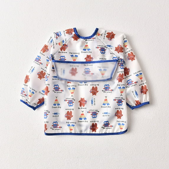 Baby Waterproof Bibs Long Sleeve Pocket Infant Cute Colorful Cartoon Printing Feeding Burp Cloths Baby Eating Accessories (M (18-42m),Bear Owl)