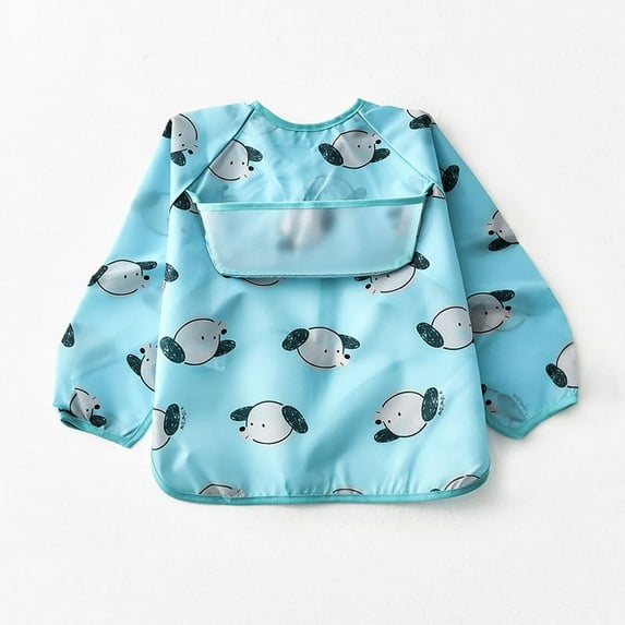 Baby Waterproof Bibs Long Sleeve Pocket Infant Cute Colorful Cartoon Printing Feeding Burp Cloths Baby Eating Accessories (M (18-42m),Blue dog)