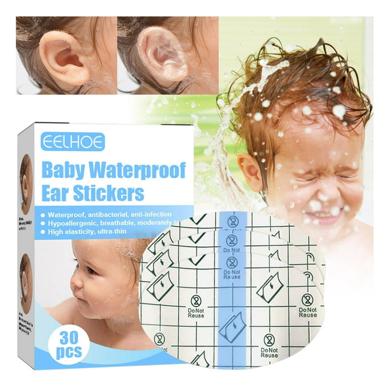 Baby Waterproof Ear Stickers,Newborn Ear Protector for Swimming Showering and Other Water Sports Kids Size30 Pack, Clear