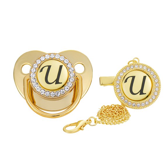 Baby Weaning Pacifier With 26 English Letters - Personalized Initial "U" Baby Pacifier Toy, 1 Pacifier + 1 Clip, Teething Toy With Diamante Decoration For Newborns & Infants