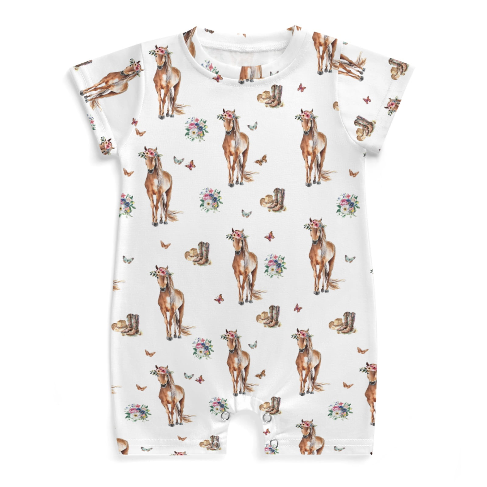 Baby Western Cowgirl Horse Boho Floral Baby Rompers Boy Girl Cowgirls