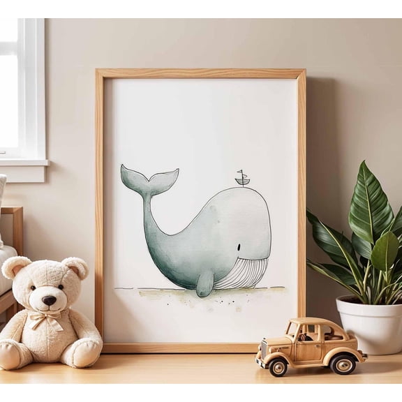 Baby Whale Ocean Nursery Poster, Unframed Paper Poster 8x10in