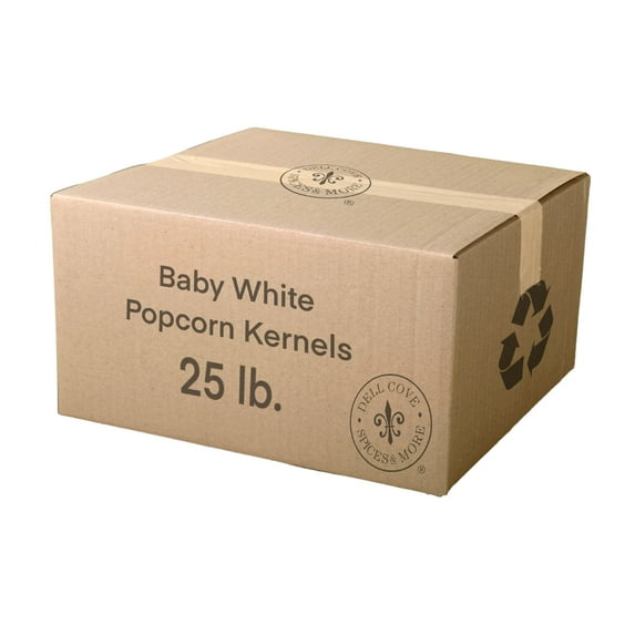 Baby White Popcorn Kernels - Dell Cove Spices - Ideal for Home Movie Night & Best Stovetop Popcorn Experience, 25 lb