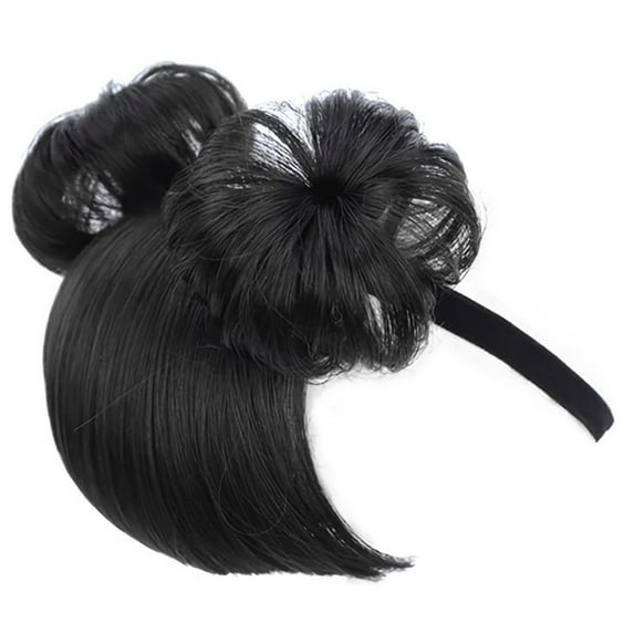 Baby Wig Natural Black Hairband for Girls COS Hair Accessories Headband with Head Buckle