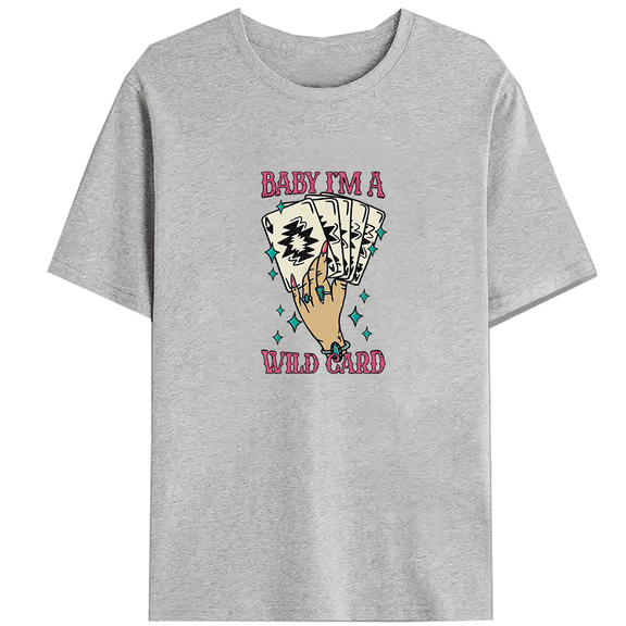 Baby I'm A Wild Card Hand with Turquoise Print Tshirts Turquoise Jewelry Design Graphic Tees Western Playing Cards Casual Short Sleeve Tops Cotton Shirts Gray,3XL