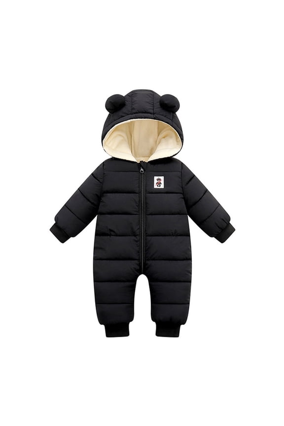 Baby Winter Clothes Boy Girl Down Padded Coats Jackets Outwear Warm Hooded Romper Snowsuits Toddler Snow Suit Black 6 Months-12 Months