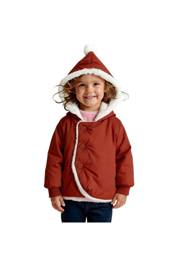Baby Winter Clothes Sherpa Fleece Lined Jackets for Toddler Boys Girls Button Up Pompom Hooded Cute Warm Coat (1-2 Years, Brown)