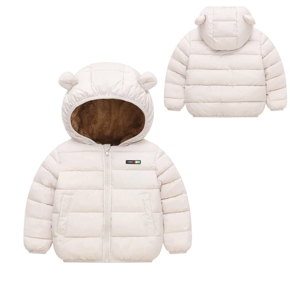 Baby Winter Coat Baby Girls Puffer Coat White Bear Ears Hooded Jacket Windproof Down Jacket for Baby Girls Winter Warm Outwear Jacket Coat Baby Boy Clothes 2T