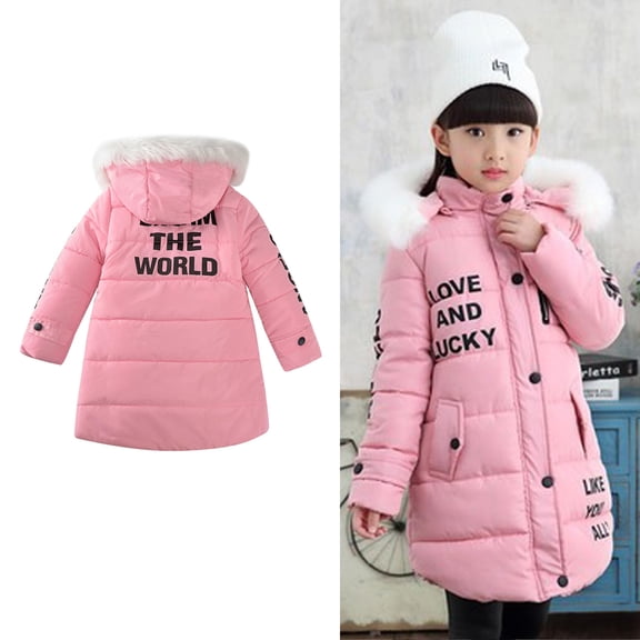 Baby Winter Coat,Kids Puffer Coat Mid-length Hooded Jacket Zipper Windproof Jacket Outwear For Kids Baby Girls Thick Fleece Parka Baby Winter Clothes