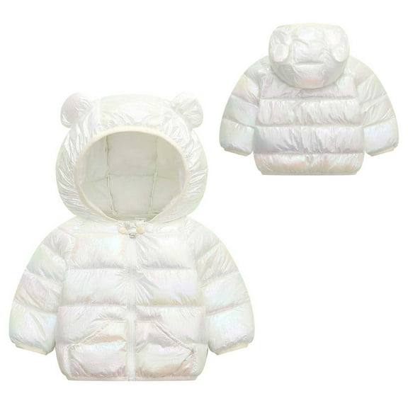 Baby Winter Coat Toddler Puffer Coat Cute White Bear Ear with Hoods Thicken Windproof Zipper Warm Outwear for Baby Girls Outerwear Coats Winter Clothes 18-24M
