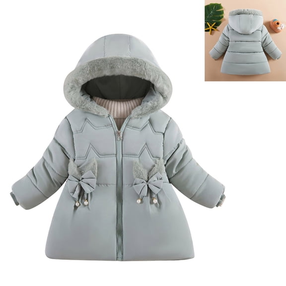 Baby Winter Coat for Girls Puffer Jacket Zipper Long Sleeve Kids Warm Winter Coat Outerwear Hooded Jackets 6-12 Months Winter Jacket