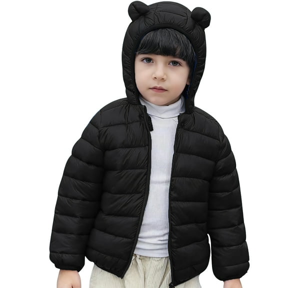 Baby Winter Coat for Girls Warm Puffer Jackets Kids Zipper Long Sleeve Windproof Down Jacket Bear Hooded Down Jacket Toddler Boys Jacket 6-12 Months