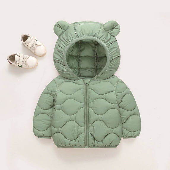 Baby Winter Down Coat Bear Ear Hooded Jacket Long Sleeve Outerwear Light Weight Windproof Puffer Padded Baby Boy Girl Winter Clothes 2T