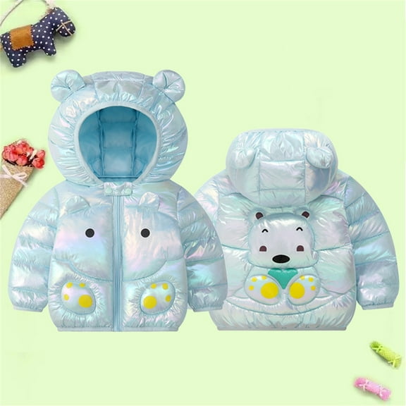 Baby Winter Down Coat Cute Bear Ear Hooded Jacket Zip Up Outerwear Light Weight Windproof Puffer Padded Winter Clothes 2T