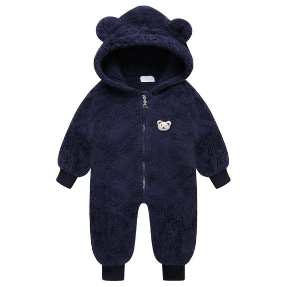 Baby Winter Clothes Cute Bear Ear Hooded Jumpsuit Romper New Born Clothes for Baby Boys 12-18 Months