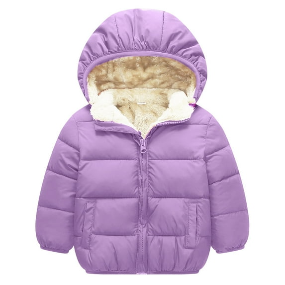 Baby Winter Fleece Coat Kids Boys Jacket Outwear Girls Padded Clothes Warm Bear Hooded Outdoor Coats Light Purple 3-4Years