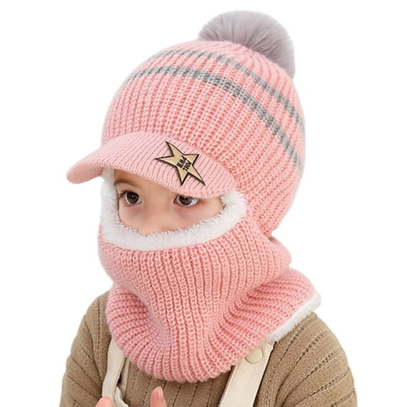 Baby Winter Hat 2 7 Years Baby Beanie Thickened Plush Lining Small Ball Decor Star Print Wide Brim Ear Baby Hats