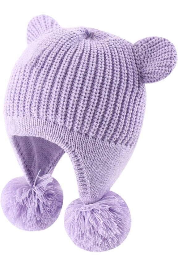 Baby Winter Hat Cute Bear Earflap Beanie Warm Fleece Lining Knit Cap for Toddler Boys Girls