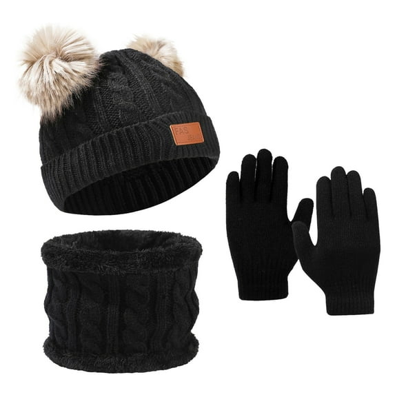 Baby Winter Hat and Mitten Set Kids Winter Hat Gloves Scarf Set,Girls Toddler Children Hats Beanie with Pom Knit Neck Warmer Gaiter Mittens Fleece Lined Set