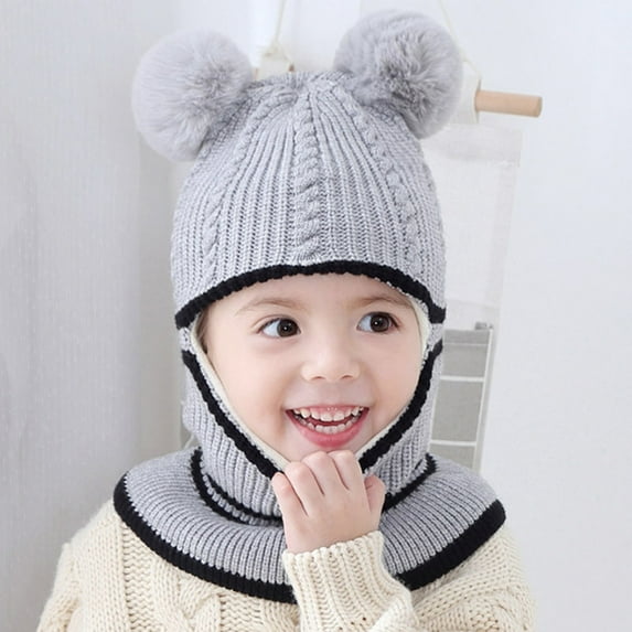 Baby Winter Hat Scarf Earflap Set 2 in 1 Toddler Warm Windproof Knitted Beanie Hats with Neck Warmer for Winter Toddler Winter Hats