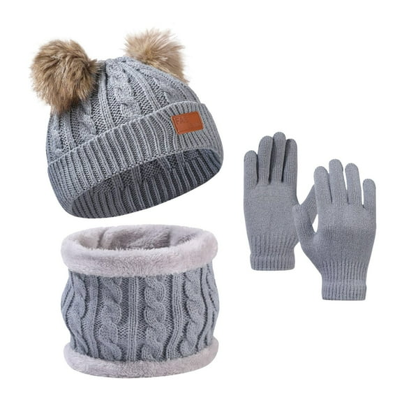 Baby Winter Hat and Mitten Set Kids Winter Hat Gloves Scarf Set,Girls Toddler Winter Hat Beanie with Pom Neck Warmer Gaiter Mittens Fleece Lined Set