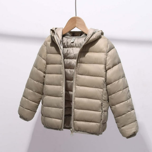 Baby Winter Jacket Warm Down Padded Coat Boys Girls Hooded Outerwear Kids Clothes Lightweight Jacket Puffer Outfits Full Zip Jacket Khaki 5-6 Years