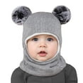 thumbnail image 1 of Baby Winter Knit Hat with Soft Pom Poms, Toddler Pullover Style Beanie with Integrated Neck Warmer, Cute Animal Ear Design Fleece Lined Cap for Infants and Kids Cold Weather Protection - Grey, 1 of 5