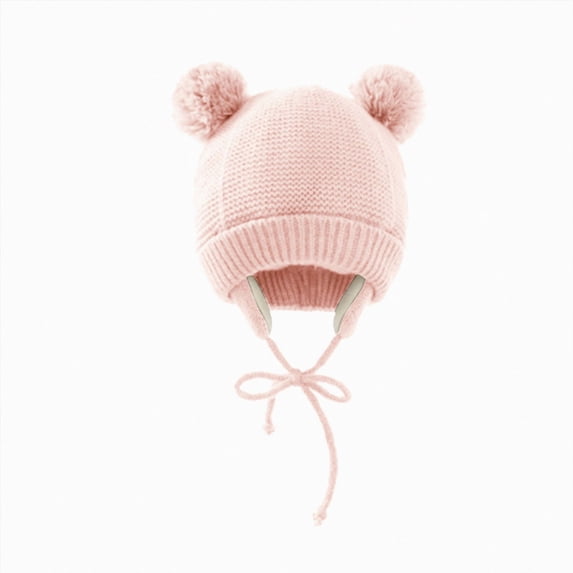 Baby Winter Knitted Beanie Hat Soft Warm Pom Pom Cap(Pink,One Size)
