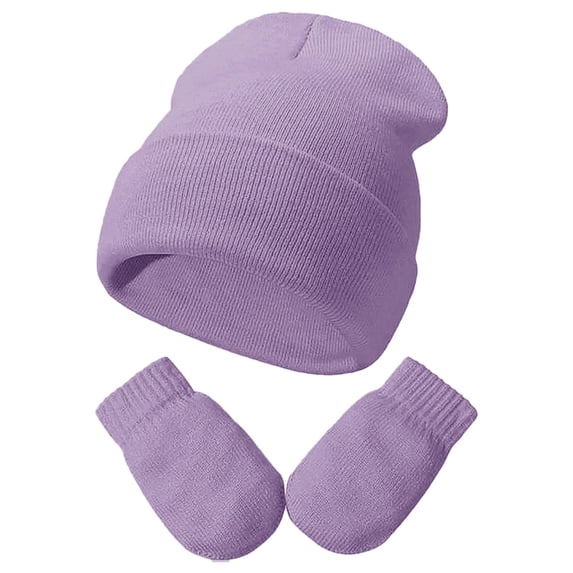 Baby Winter Mittens Gloves Beanie Hat Set Thick Warm Knit Cut Baby Toddler Lined Hat Soft Beanie Gloves Set for Toddler Kids 2 Pieces