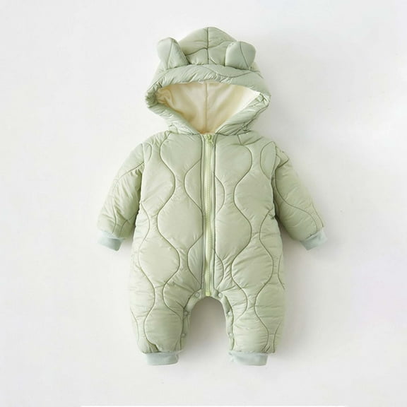 Baby Winter Quilted Snowsuit Jumpsuit Hooded Cartoon Ear Waterproof Windproof Outfit for Newborns (Ages 0-24 Months, 5 Colors) Infant Warm One-Piece