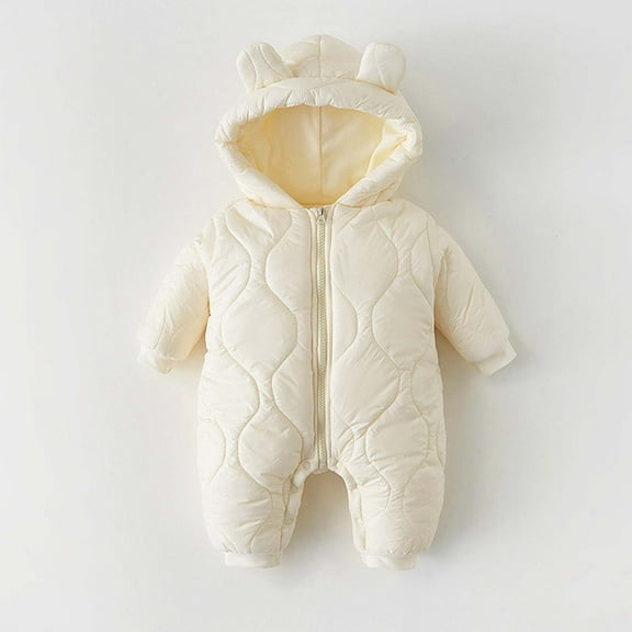 Baby Winter Quilted Snowsuit Jumpsuit Hooded Cartoon Ear Waterproof Windproof Outfit for Newborns (Ages 0-24 Months, 5 Colors) Infant Warm One-Piece