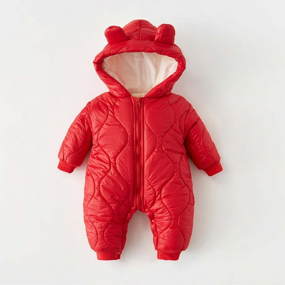 Baby Winter Quilted Snowsuit Jumpsuit Hooded Cartoon Ear Waterproof Windproof Outfit for Newborns (Ages 0-24 Months, 5 Colors) Infant Warm One-Piece