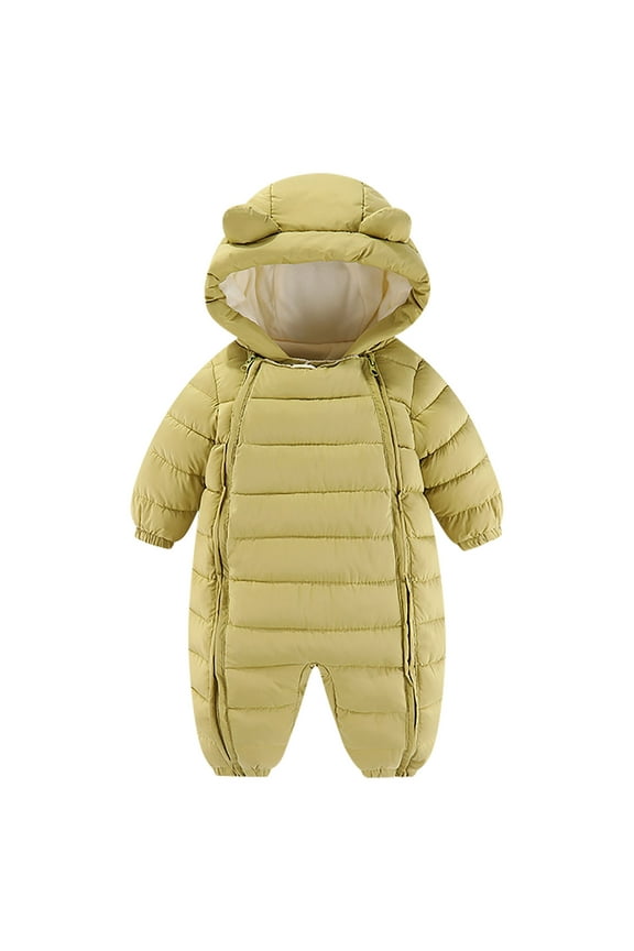 Baby Winter Snowsuit Boys Fleece Lined Ski Suit Girls Bear Ear Hooded Long Sleeve Jumpsuit Cute Cold Weather Outerwear, Green, 3 Months
