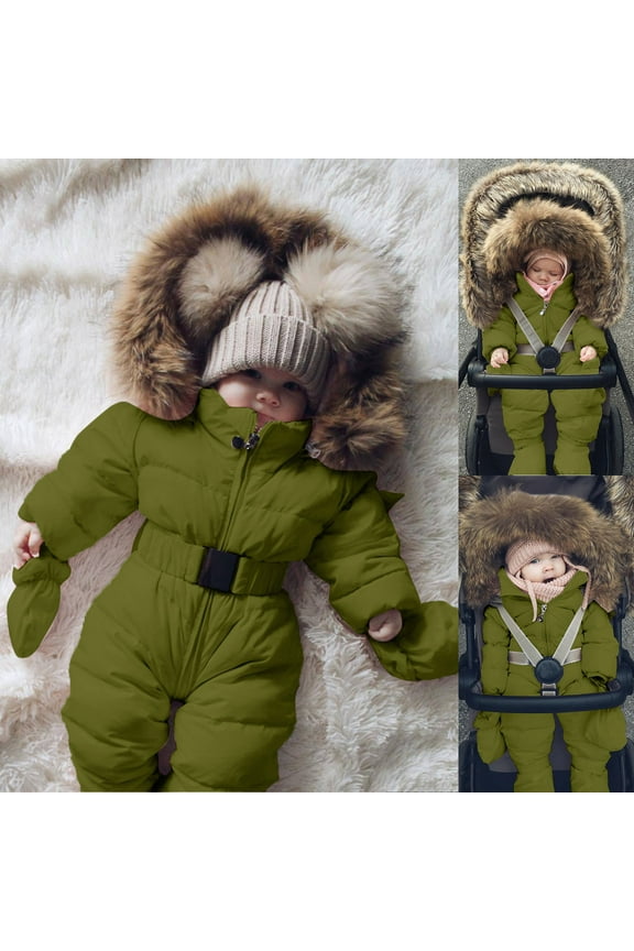 Baby Winter Snowsuit Coat Cute Hooded Romper Zip Up Jumpsuit Outerwear Puffer Snowsuit Jacket Winter Coat Outfits 0-6 Months