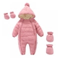 thumbnail image 1 of Baby Winter Snowsuit Fleece Lined Romper Pointed Hooded Coat with Mittens Shoes 0-24M, 1 of 11