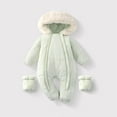 thumbnail image 1 of Baby Winter Snowsuit Toddler Fleece Romper Hooded Jumpsuit Infant Boys Girls Warm Zipper Outerwear with Foot Cover Green 1-2 Years, 1 of 6