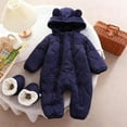 thumbnail image 1 of Baby Winter Snowsuit Toddler Fleece Romper Hooded Jumpsuit Infant Boys Girls Warm Zipper Outerwear with Foot Cover Navy 1-2 Years, 1 of 7