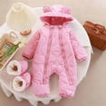 thumbnail image 1 of Baby Winter Snowsuit Toddler Fleece Romper Hooded Jumpsuit Infant Boys Girls Warm Zipper Outerwear with Foot Cover Pink 9-12 Months, 1 of 7