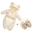 thumbnail image 1 of Baby Winter Solid Color Cute Ear Hooded Cotton Jumpsuit For Boys Girls, 1 of 1