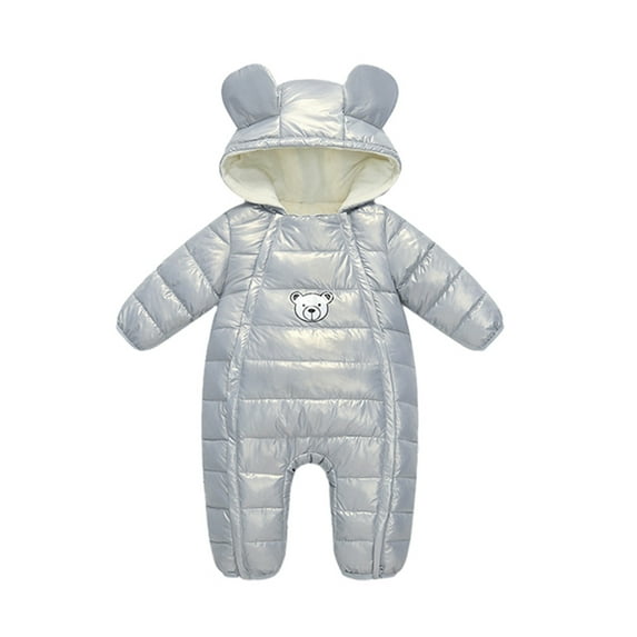 Baby Winter Solid Color Cute Ear Hooded Cotton Jumpsuit For Boys Girls