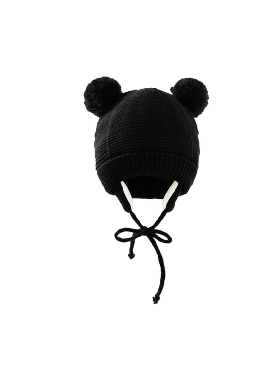 Baby Winter Trapper Hat with Pom Pom Ears Warm Knit Earflap Cap with Chin Ties for Infants Toddlers Boys Girls