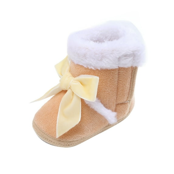 Baby Winter Warm Booties Newborn Boys Girls Soft Fleece Boots Bowknot Non Slip Sole First Walker Shoes Unisex Infant Snow Slipper Socks 0-18 Months