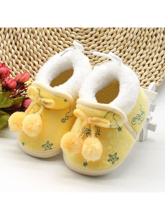 Baby Winter Warm Pompom Slippers Snow Boots Newborn Non-Slip Plush Crib Shoes 0-18M