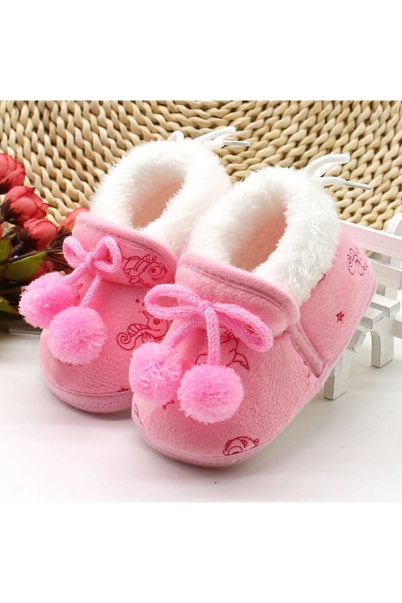 Baby Winter Warm Pompom Slippers Snow Boots Newborn Non-Slip Plush Crib Shoes 0-18M