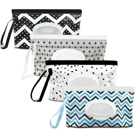Baby Wipe Dispenser, 4 Pack portable Wipe Holder, Reusable Travel Size Wet Wipe Pouch
