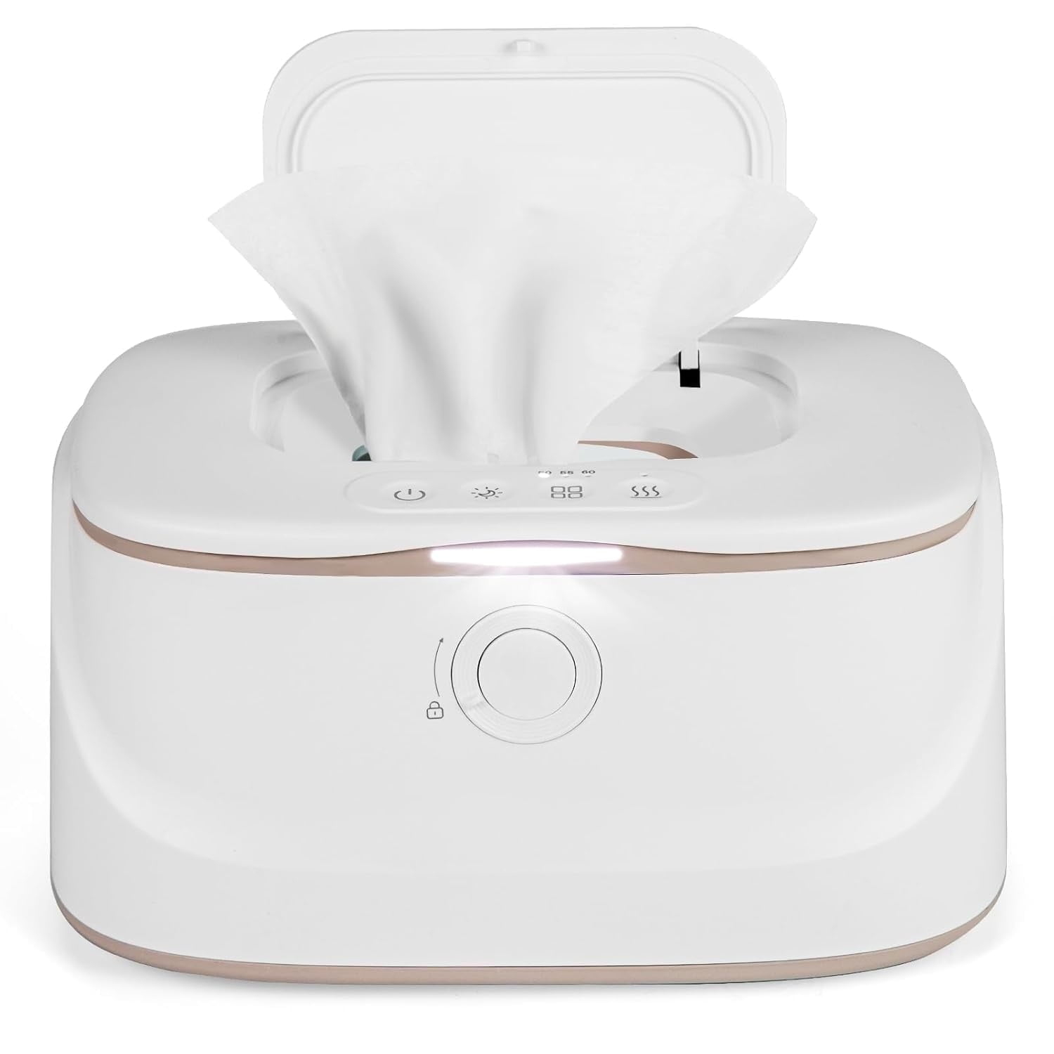 Wipes Warmer with Child Lock, Large Capacity Wipes Dispenser with Night Light, Fast and Even Heating, 4 Modes of Temperature Heating Control,White